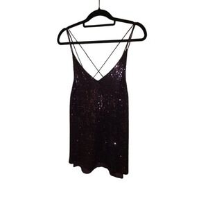 Free People Dark Purple Sequin Tank Top Womens XS Cross Back Strap